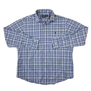Polo Ralph Lauren Mens XL Classic Fit Career Blue Plaid Button Down Shirt Preppy